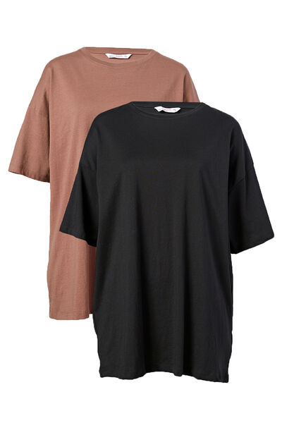 Multipack 2pk Oversized T Shirt, Black/Choc Malt